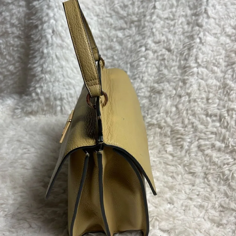 LUANA Italy  khaki leather Satchel gold & silver tone logo .